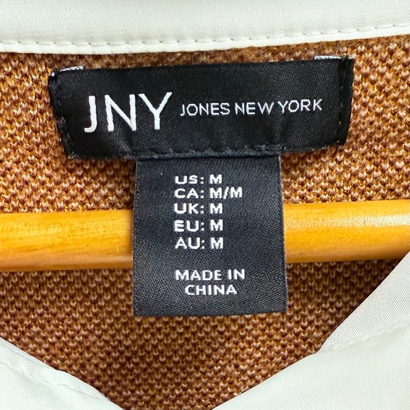 Jones New York M Women Mustard Yellow Plaid V Neck Preppy Office Layered Sweater - Picture 2 of 8